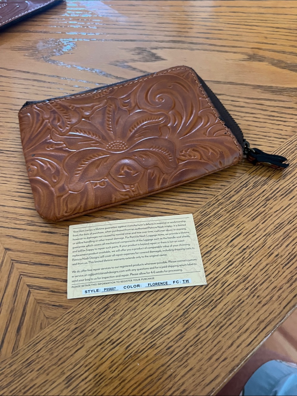 Patricia Nash Tooled Leather Zip Card Holder - Florence Brown